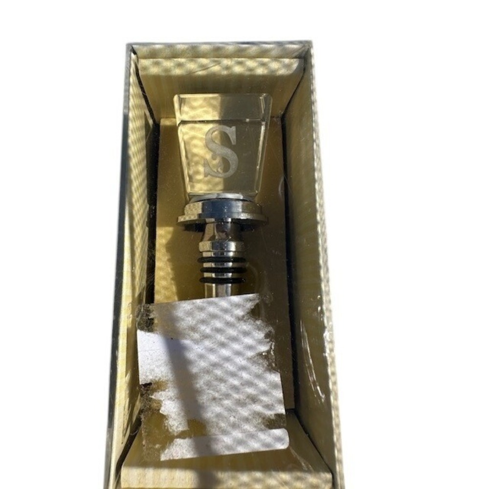 Cypress Home Glass Monogram S Wine Stopper Silver Tone Metal Barware NIB‎